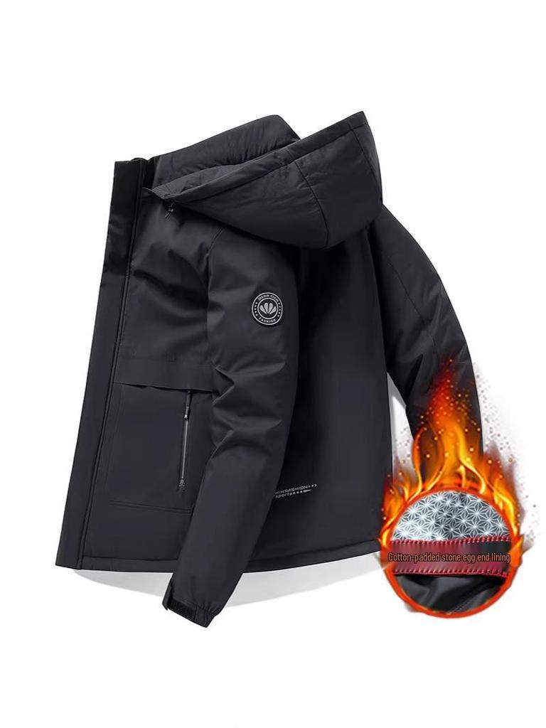 Men's Business Casual Down Jacket with Detachable Hood - Graphene Insulated, Thick Padded Cotton Coat for Winter