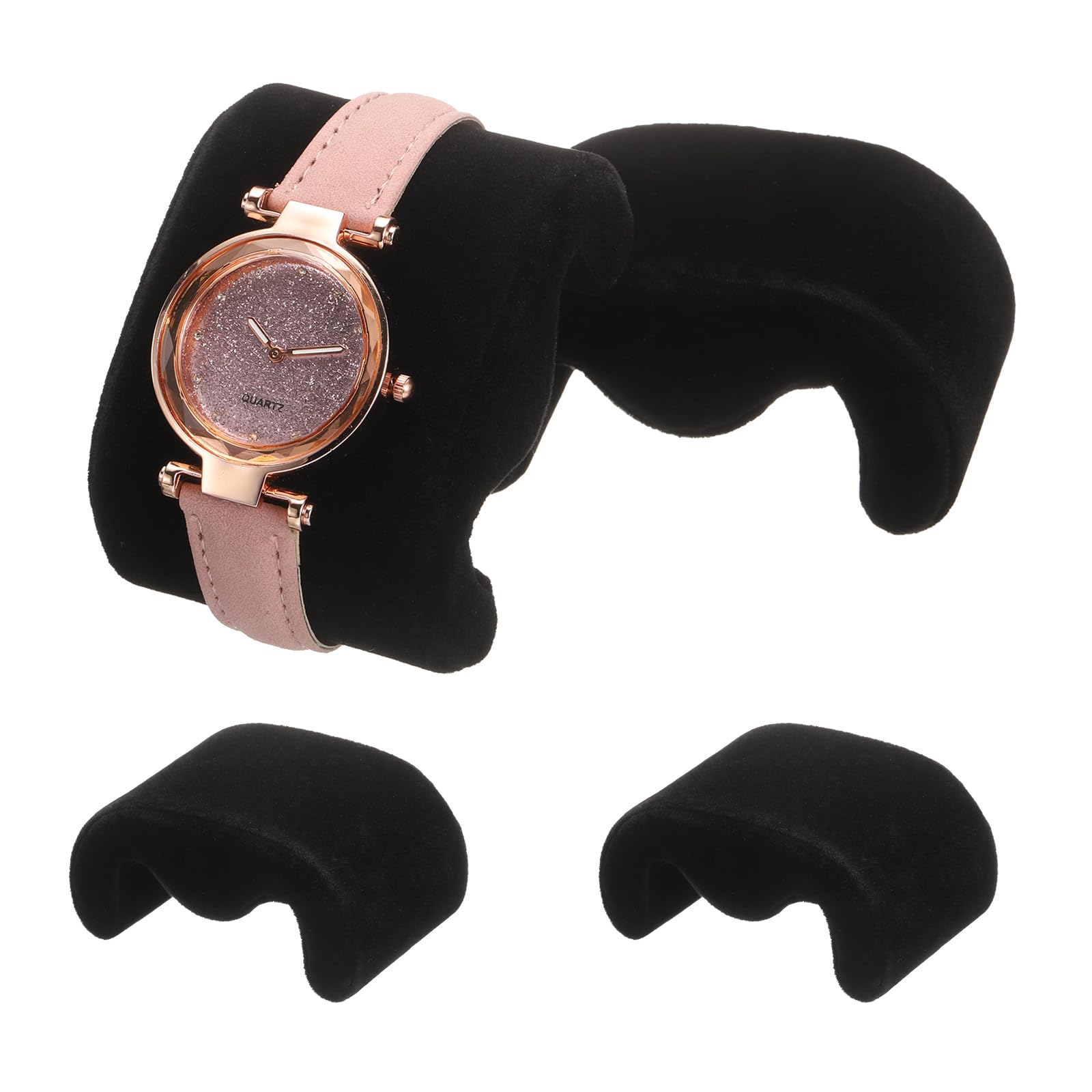 

uxcell 4-Piece Watch Case Cushion M-Shaped Watch Display Pillow Velvet Watch Cushion for Watch Bracelet Display Storage Black