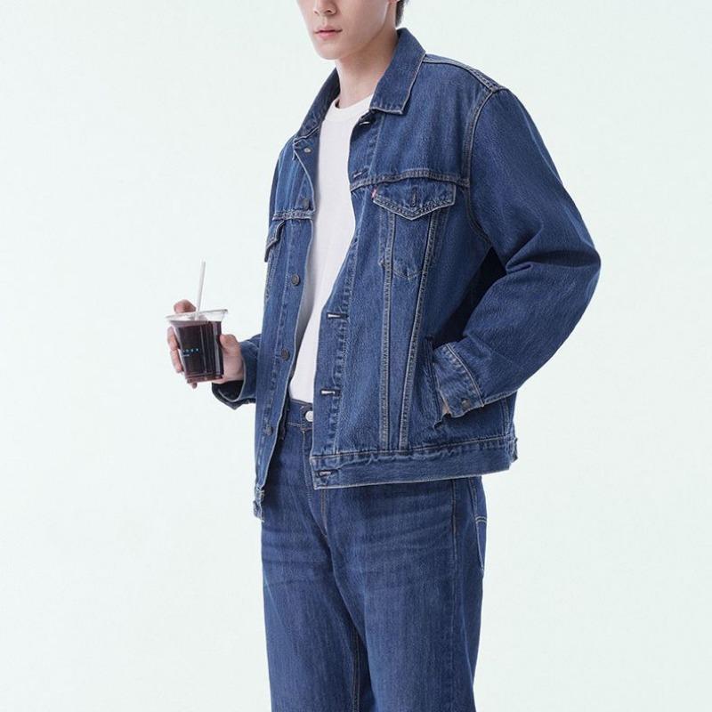 Levis Baumwolle Langarm Button-Down Jeansjacke Unisex Jacken Blau 85248-0019