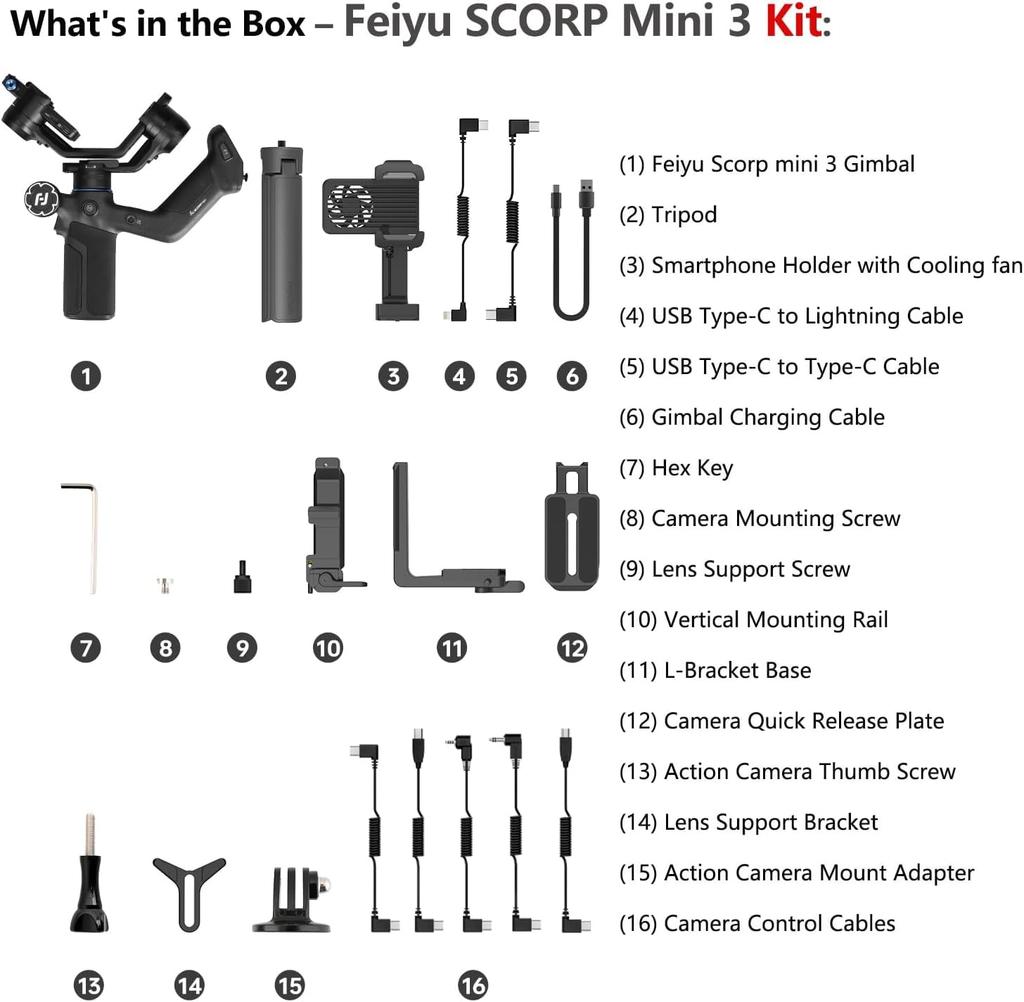 FeiyuTech SCORP Mini 2 Camera Gimbal Stabilizer 4-in-1 AI Tracking Vertical Shooting Bluetooth Cable Control Gesture 2kg Payload Handheld