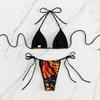 New butterfly print lace-up split bikini beach swimsuit women