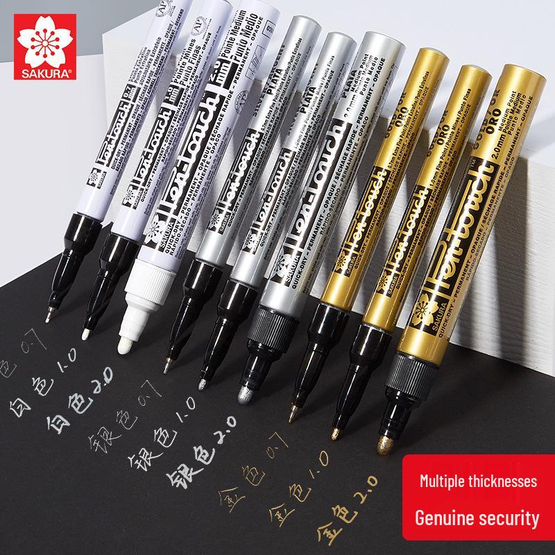 Japan Sakura Gold & White Oil-Based Paint Pen Set for Black Card Art & Drawing