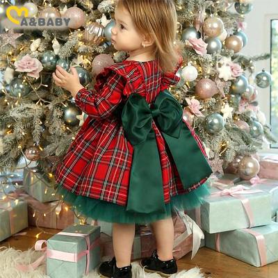 6M-6J Weihnachtskleid für Mädchen Kleinkind Kind Rot Kariert Schleife Kleider für Mädchen Weihnachtsfeier Prinzessinnenkostüme