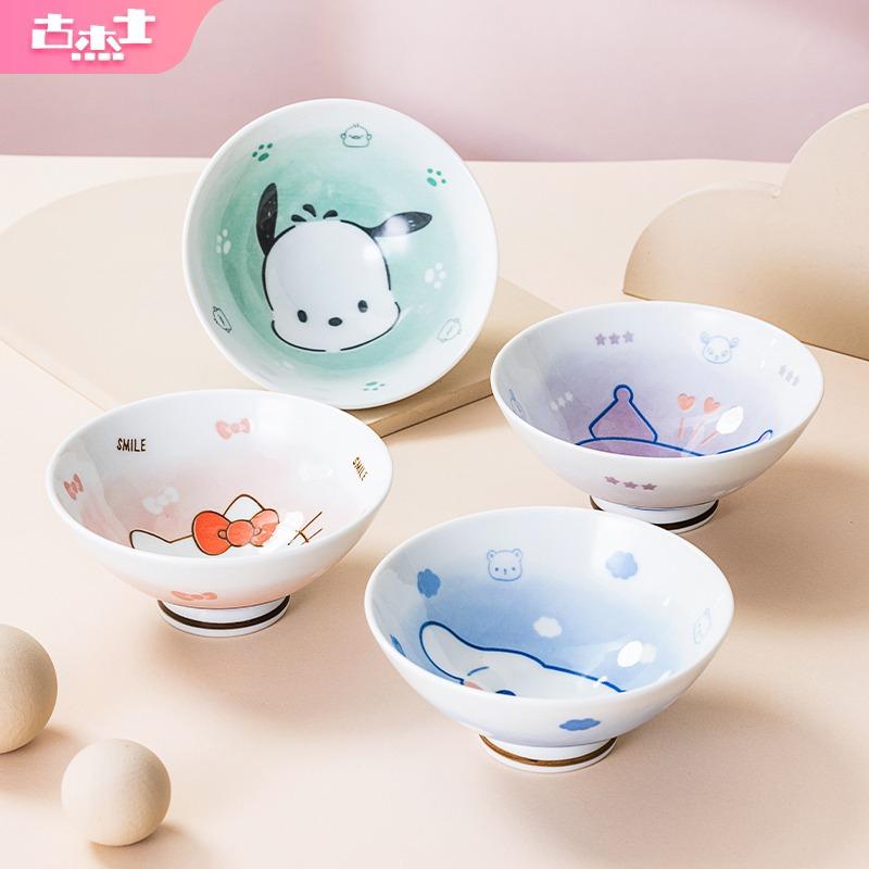 Sanrio Kuromi Pochacco 5inch Rice Bowl Heathy Ceramic Kawaii Conical Bowl Home Children's Eating Bowl Heat-resistant Tableware