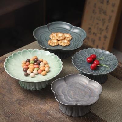 Hochfüßige Obstschale Keramik Lotus Tee Snack Trockenfrüchteschale Chinesische Keramik Schmuck Lebensmittel Teetasse Aufbewahrungstablett Heimdekor