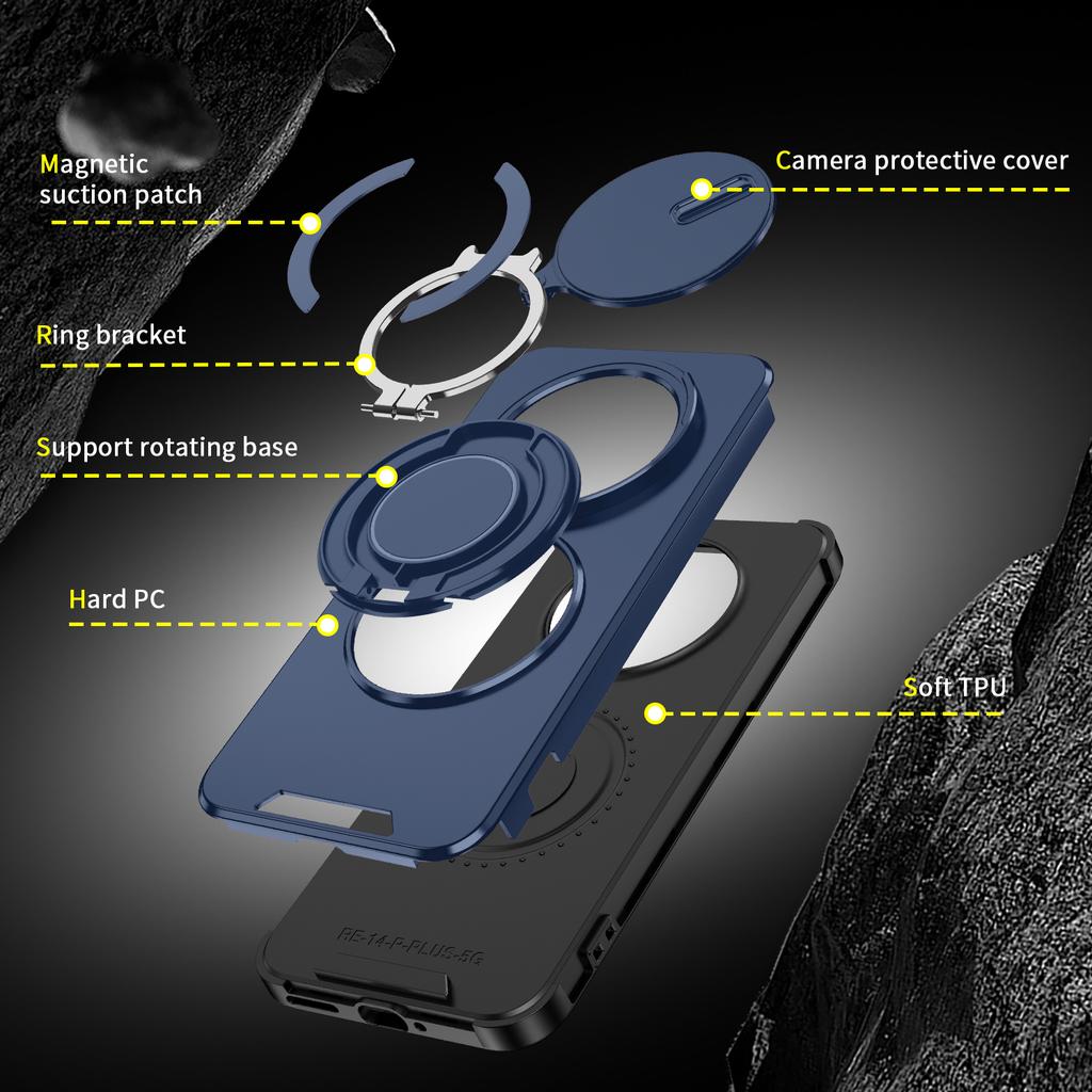Magnetic Ring Stand Phone Case For Realme 14 Pro Plus 5G Slide Camera Lens Protection TPU Frame Hard Plastic Back Cover Fundas