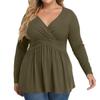 Women's Plus Size Shirt Long Sleeve Solid Color Top Pleated Casual V-Neck Top