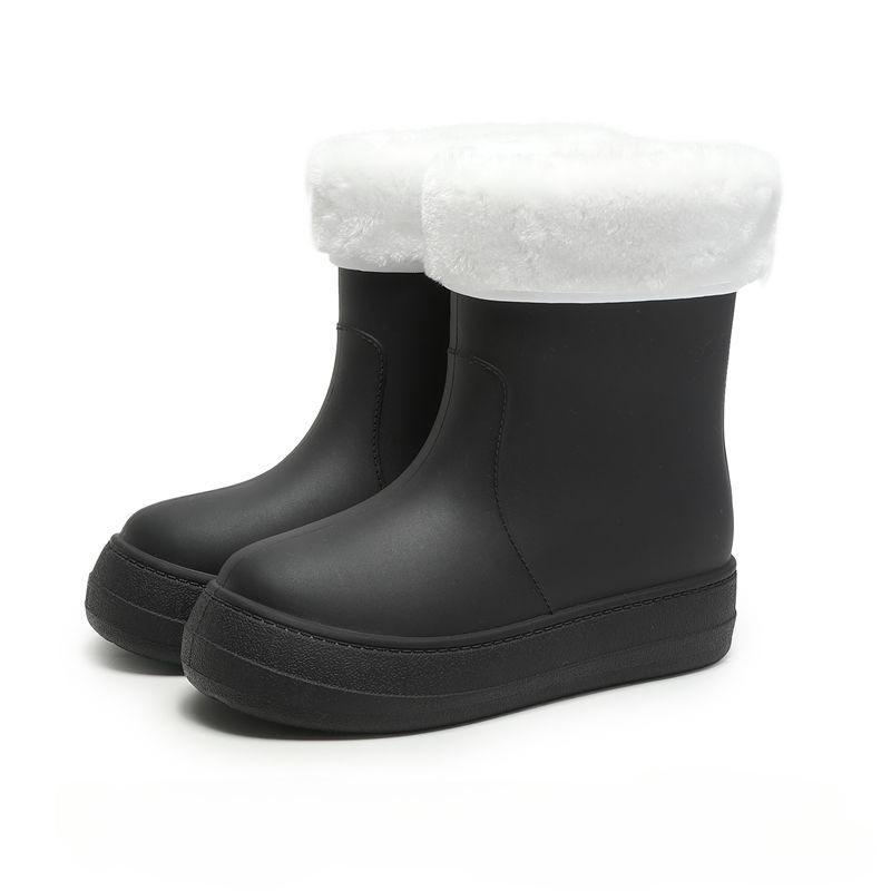 Plus velvet warm rain boots women's mid-tube non-slip rain boots wear-resistant waterproof snow boots women's detachable cotton sleeve