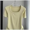 Plus Size Women Square Neck Short Sleeve Tee Ribbed Standard Shoulder Slim Summer Top