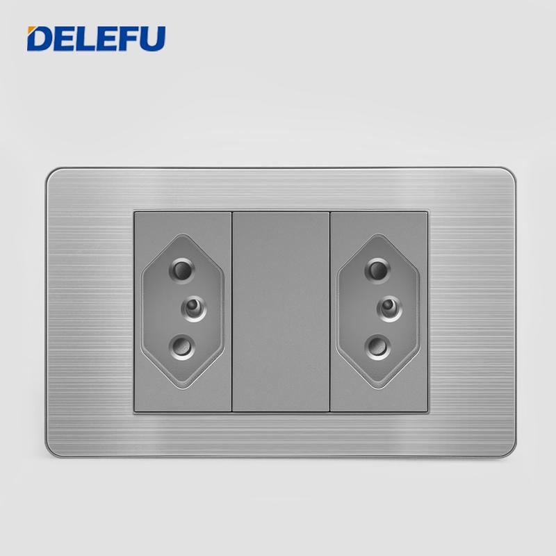 DELEFU Brazilian Model 118 Type 10A/20A Stainless Steel Grey Durable PC USB Socket with Type-C 20W Fast Charging