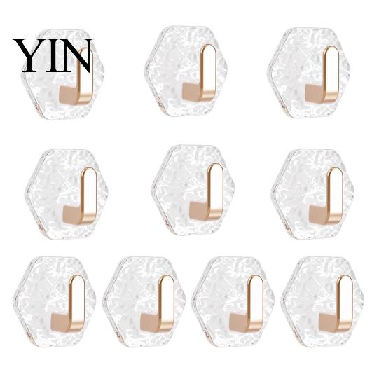 Sleek Design Wall Hooks Acrylic Adhesive Hooks, Hexagonal Wave Shape, No Drilling Easy Installation Hook, Modern Style Clear for Bathroom Kitchen