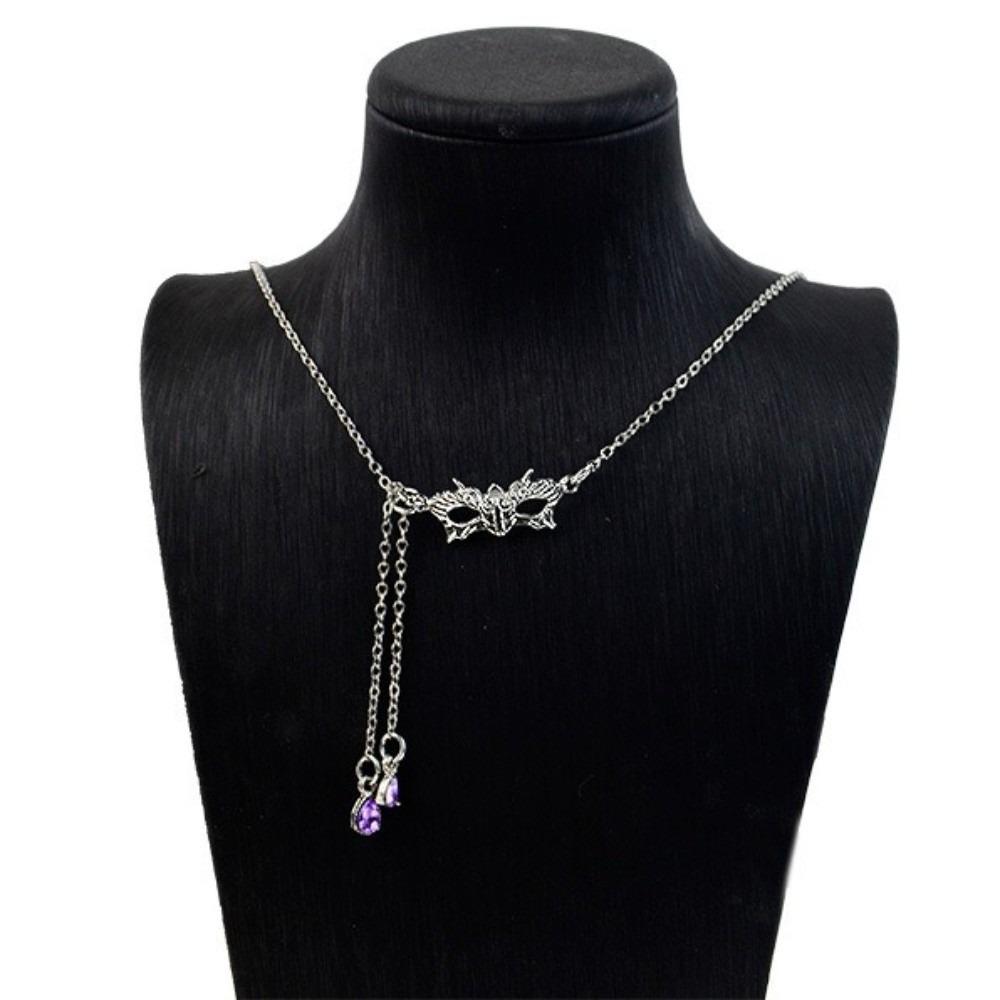 

Charm Mask Pendant Necklace Exaggerated Collarbone Chain Vintage Tassel Necklace Neck Jewelry фиолетовый