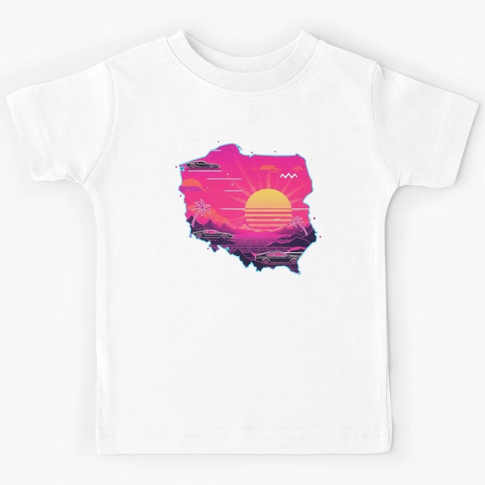 Retro Neon Poland Map Design – Polish Vaporwave Sunset Aesthetic Futuristic Landscape Kids T-Shirt 170