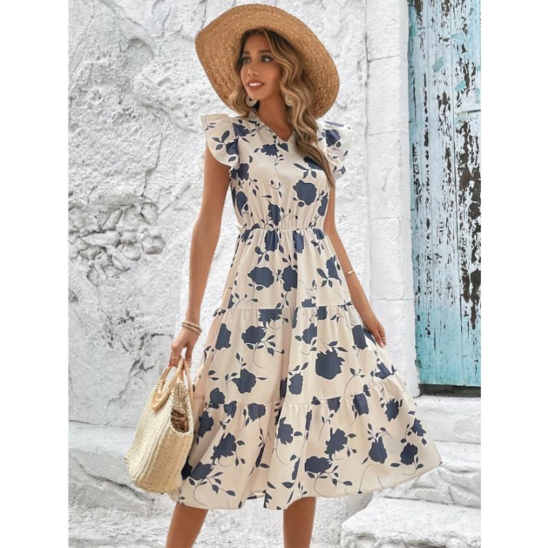 

Летнее жаккардовое женское модное платье с V-образным вырезом, зауженной талией и стройнящим внешним видом XL белый