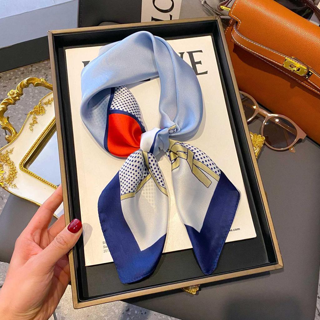 Blue Silk Retro Women's Scarf for Spring & Autumn