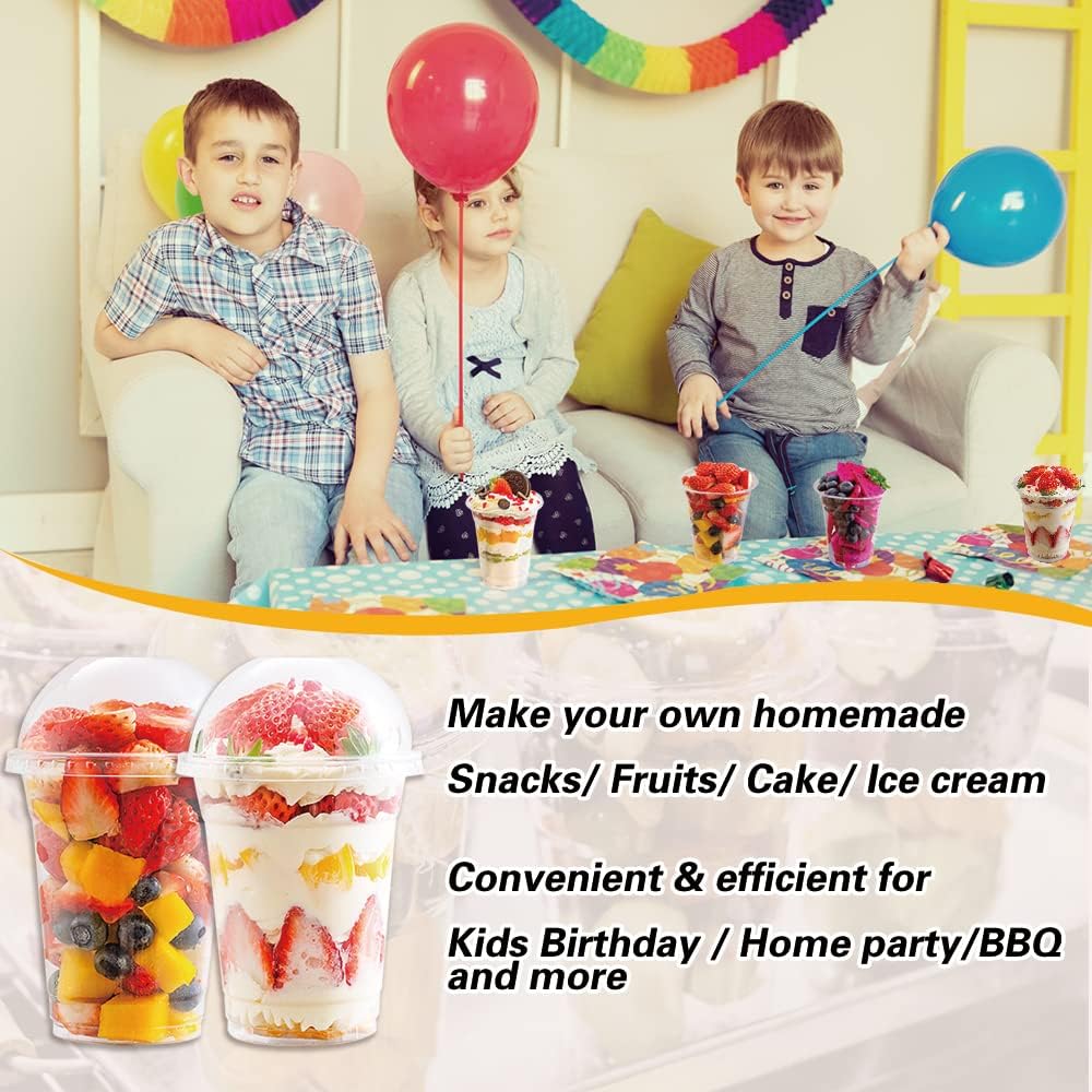 Dessert Cups with Dome Lids 12 Oz Clear Plastic Cups, BPA Free Disposable Parfait Ice Cream Snack Cups for Pudding Fruit Cupc
