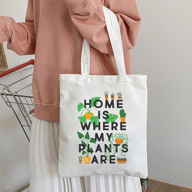 Women Kawaii Canvas Shoulder Bag Cartoon Print Ladies Shopping Bags Simple Grocery Handbags Tote Books Backpack School Bags