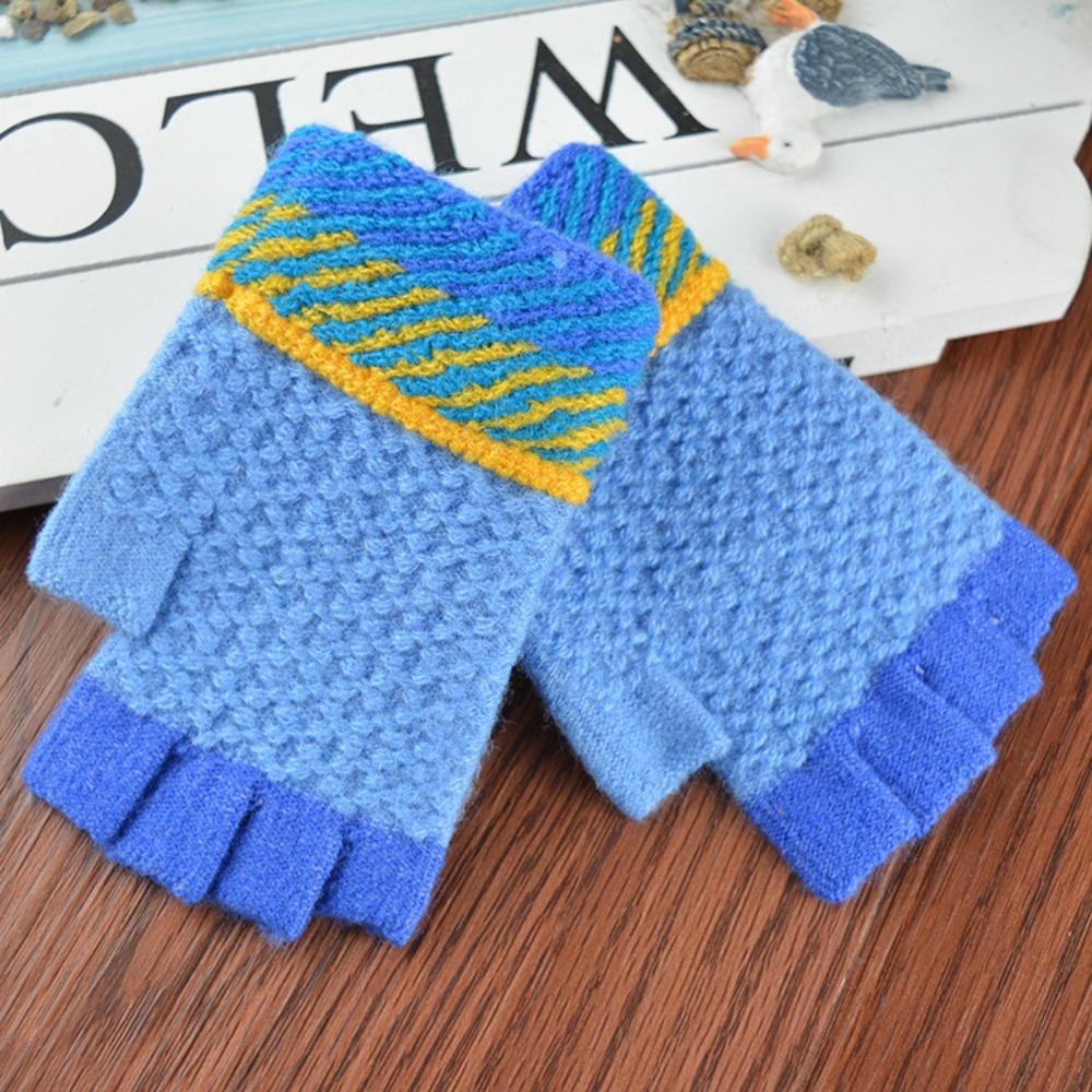 Children's Fashion Half-finger Thermal Gloves, Autumn and Winter Cycling Painting Leaking Finger Gloves, Student Gloves