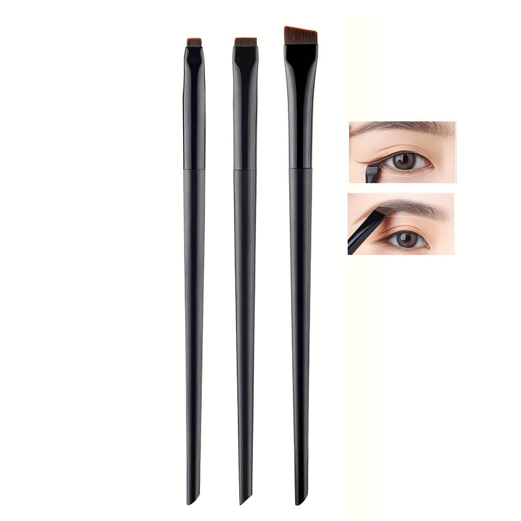 3er Make-up Pinsel Set, Klingen Eyeliner Pinsel Feiner Schräger Kopf Augenbrauenpinsel Konturen Eyeliner Ultra-Dünner Lidschattenpinsel Make-up