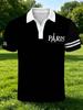 [Print Design - Not Textured] Men'S Outdoor Short Sleeve Polo Shirt, Multi-Size Available, Men'S Collared Polo, Black Base with Paris Chest Print