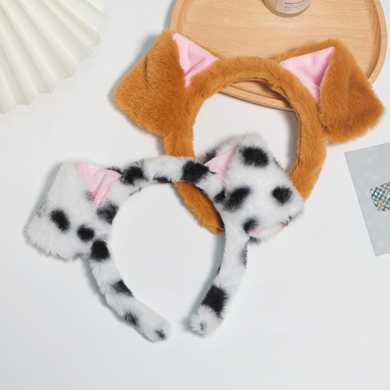 Leopard Print Plush Puppy Ears Headband - Cute and Funny Hair Accessory for Women