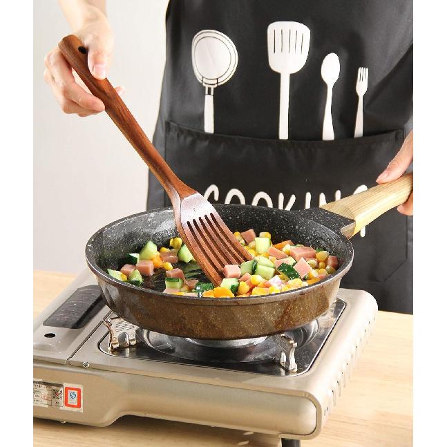 Wooden Kitchen Utensils set,NAYAHOSE Wooden Spoons for cooking Natural Teak Wood Kitchen Spatula Set for Cooking including Spoon Ladle Fork 7 Pack