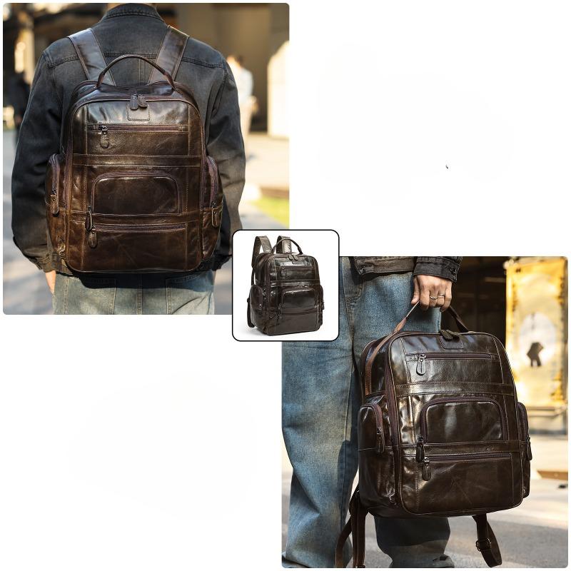 Genuine Leather Premium Layer Cowhide Men's Business Travel Leisure Backpack Computer Bag