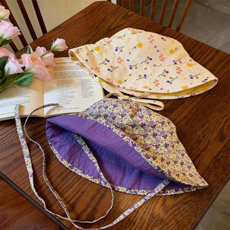 Pastoral Style Sweet Floral Bucket Hat Travel Vocation Women Summer Double-Sided Sun Hat