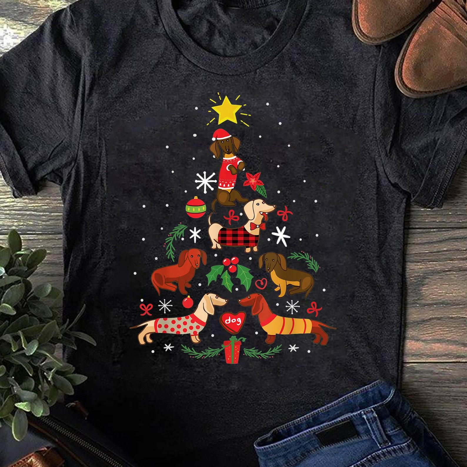 Funny Dachshund Christmas Tree Shirt Ornament Decor, Dachshund Shirt, Funny Gift for Dachshund Lover, Retro Vintage Dachshund, Dachshund Mom M