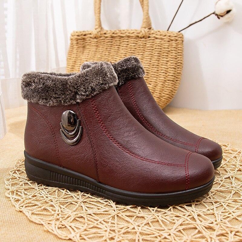 Winter Cotton Shoes Flat Short Boots Leather Shoes Soft Soles Anti-skid Women's Shoes