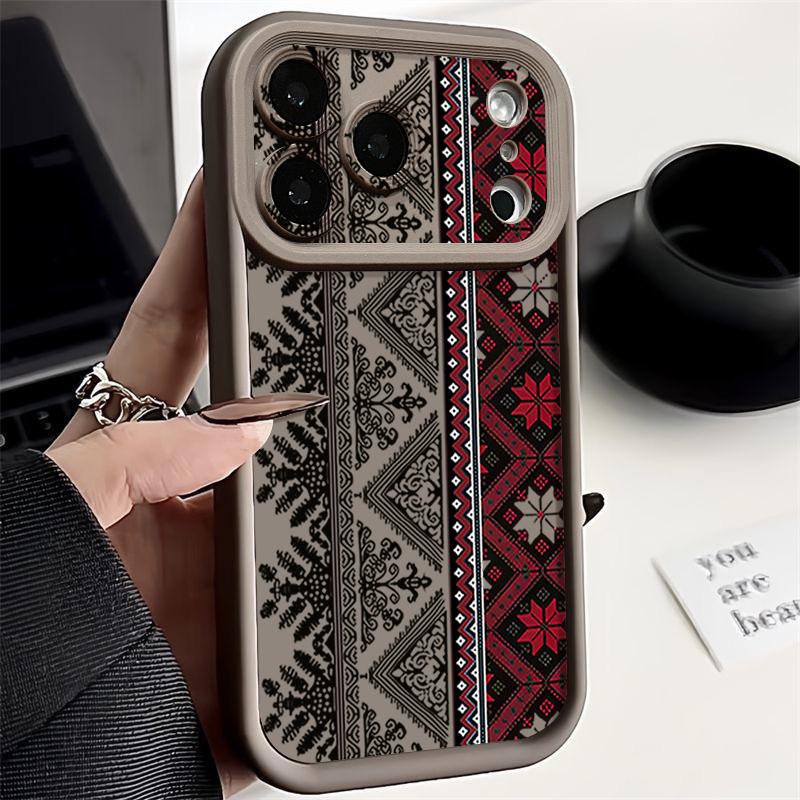 Vintage Totem Flower Printed Soft TPU Phone Case For iPhone 17 Pro Max 17e 16 15 14 13 Pro Max 16e 11 Shockproof Silicone Cover