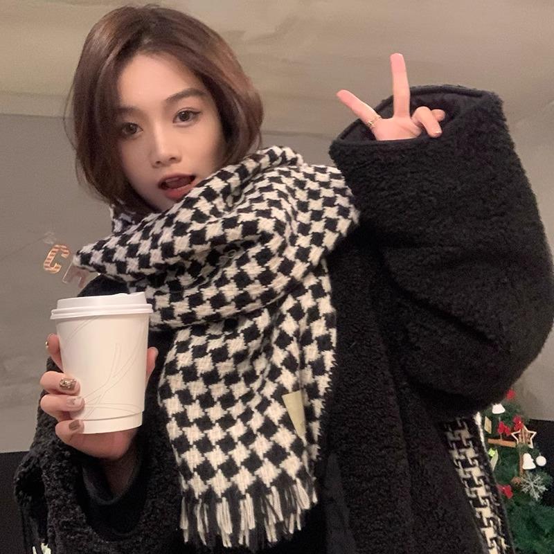 

Имитация кашемирового шарфа женский и мужской теплый ретро шарф шаль двойного назначения студенческая пара чёрный