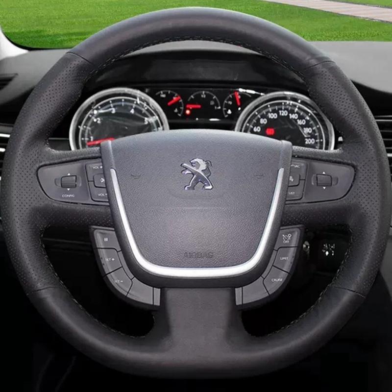 

Car Steering Wheel Cover For Peugeot 508 2011 2012 2013 2014 2015 2016 2017 2018 508 SW DIY Black Leather Hand-sewn Blue Thread