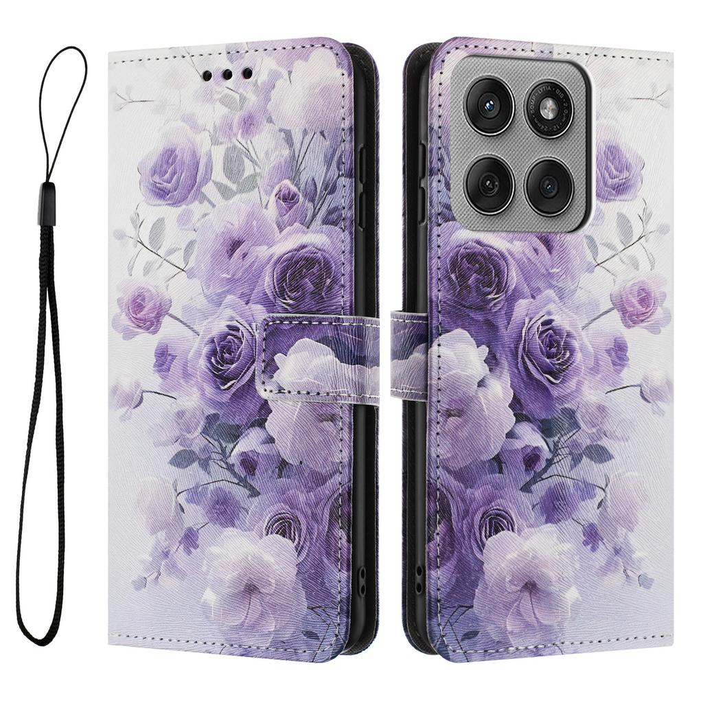For Motorola Edge 60 Pro 5G Wallet Case Pattern Printing PU Leather Phone Cover with Lanyard