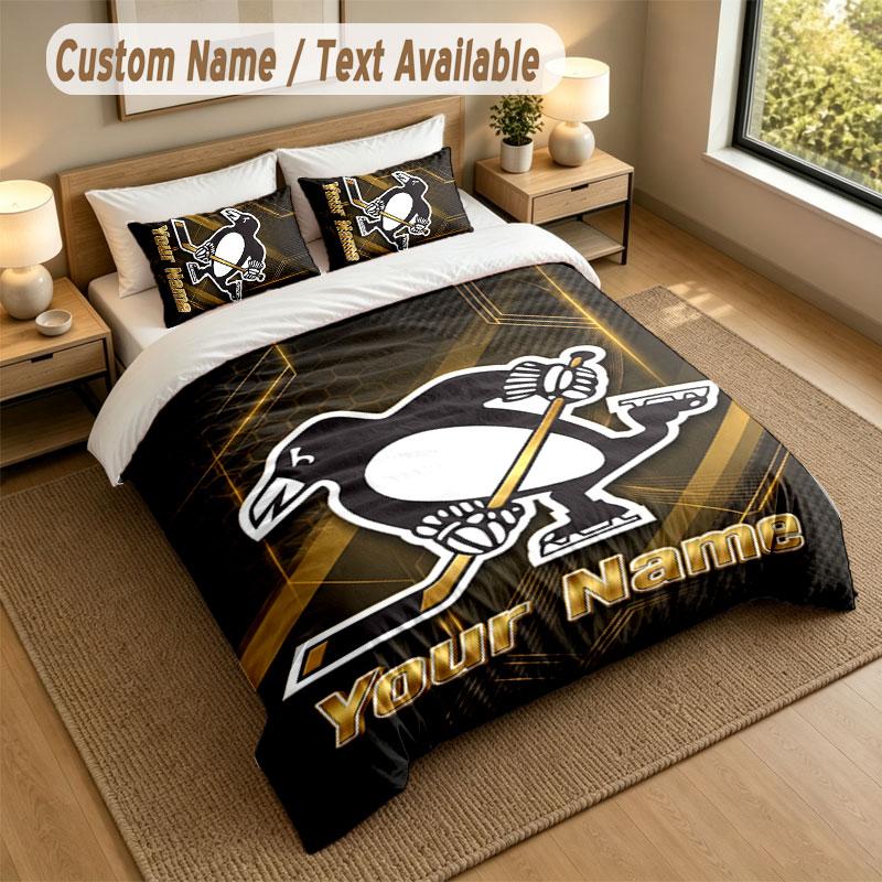 Sada povlečení 1 povlak na přikrývku 2 povlaky na polštář Potisk Pittsburgh Penguins Měkké ložní prádlo Dekorace ložnice