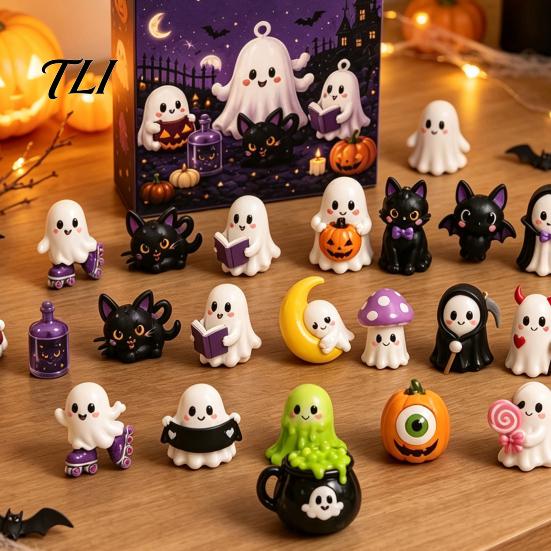 Ornements d'Halloween en Acrylique Calendrier de l'Avent 2026, Compte à Rebours 24 Jours avec Boîtes Journées Plates 2D Mini Figurines, Cadeaux Surprise Collectionnables pour Enfants Filles Garçons