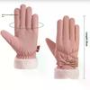 Ski Gloves Women Winter Fleece Thickened Warm Plush Cotton Waterproof Touch-Screen Gloves For Outdoor Riding Mountaineering