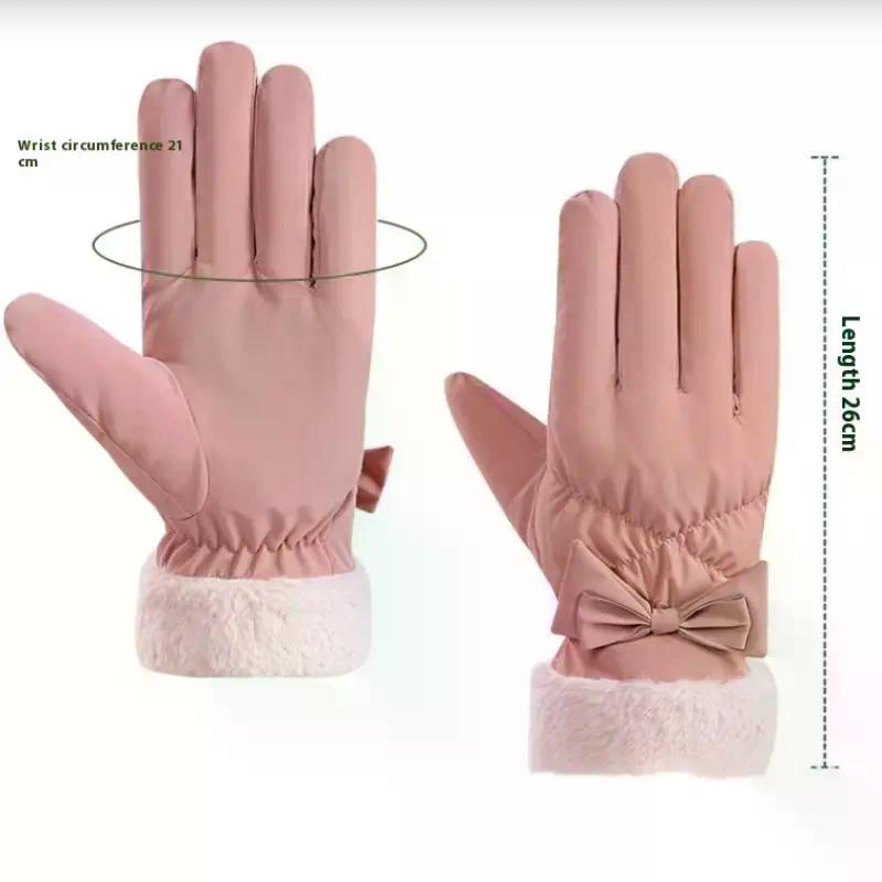 Ski Gloves Women Winter Fleece Thickened Warm Plush Cotton Waterproof Touch-Screen Gloves For Outdoor Riding Mountaineering