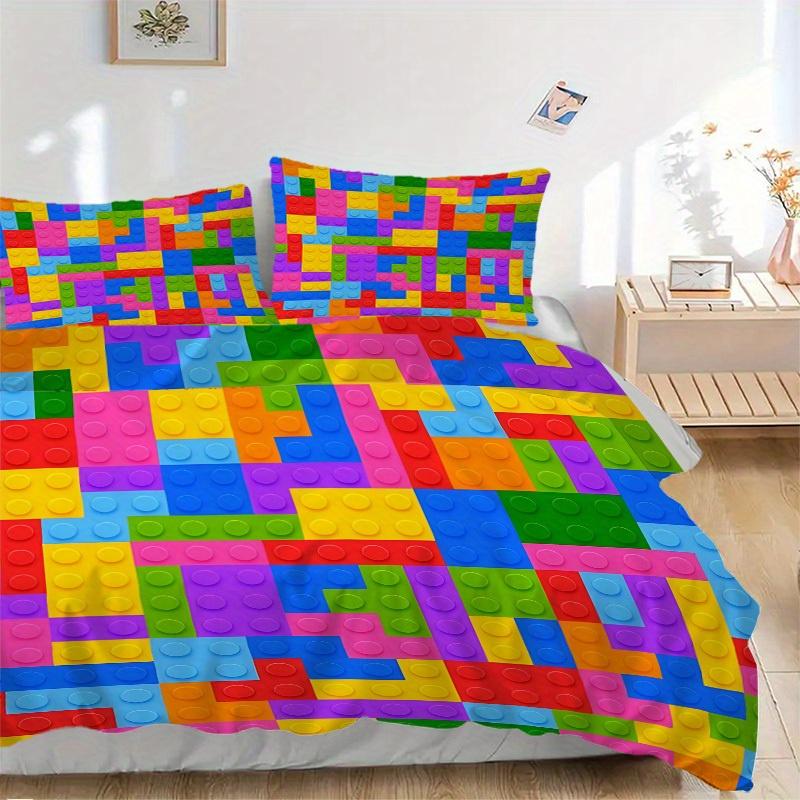 3pcs Set Building Block Jigsaw Puzzle 1 Quilt Cover + 2 Pillowcases, All Seasons Bedroom Setting, Perfect for Home and Dorm Decor A195