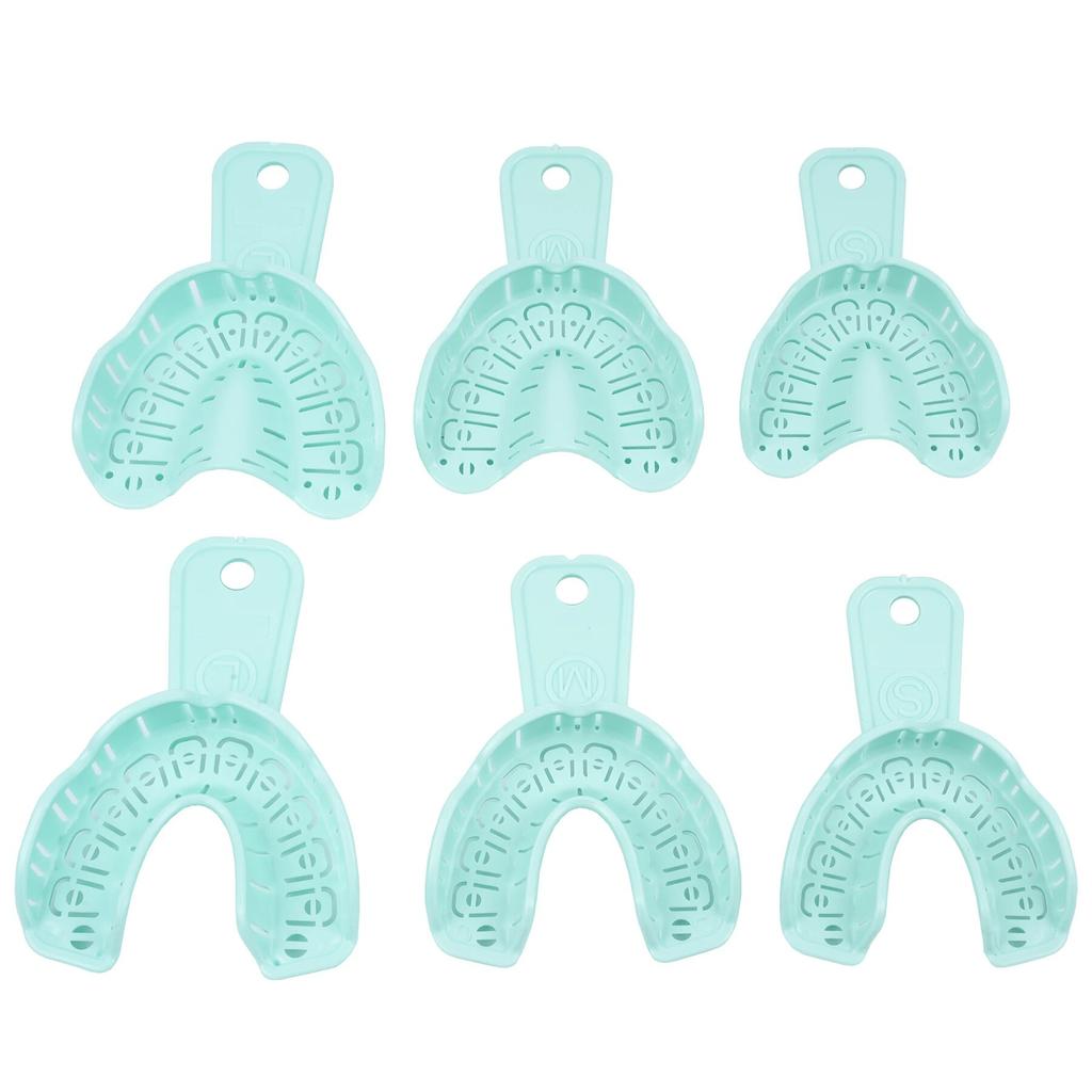 6pcs Dental Implant Tray Green Full Mouth Removable Partial Mold Tray Easy To Fold Baffle Plastic Dentist Tool Material S/M/L
