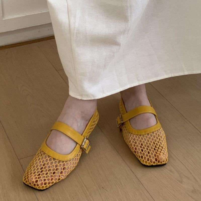 Designer Square Toe Flat Shoes Women Non Slip Flat Sandals Summer New Breathable Mesh Beach Outdoor Shallow Comfortable Shoes