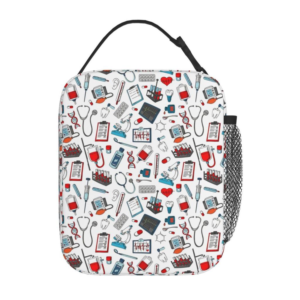 Medical Equipment Pattern Insulated Lunch Bag for Kids School Cooler Thermal Food Box Tote Leakproof Lunch Boxes Container