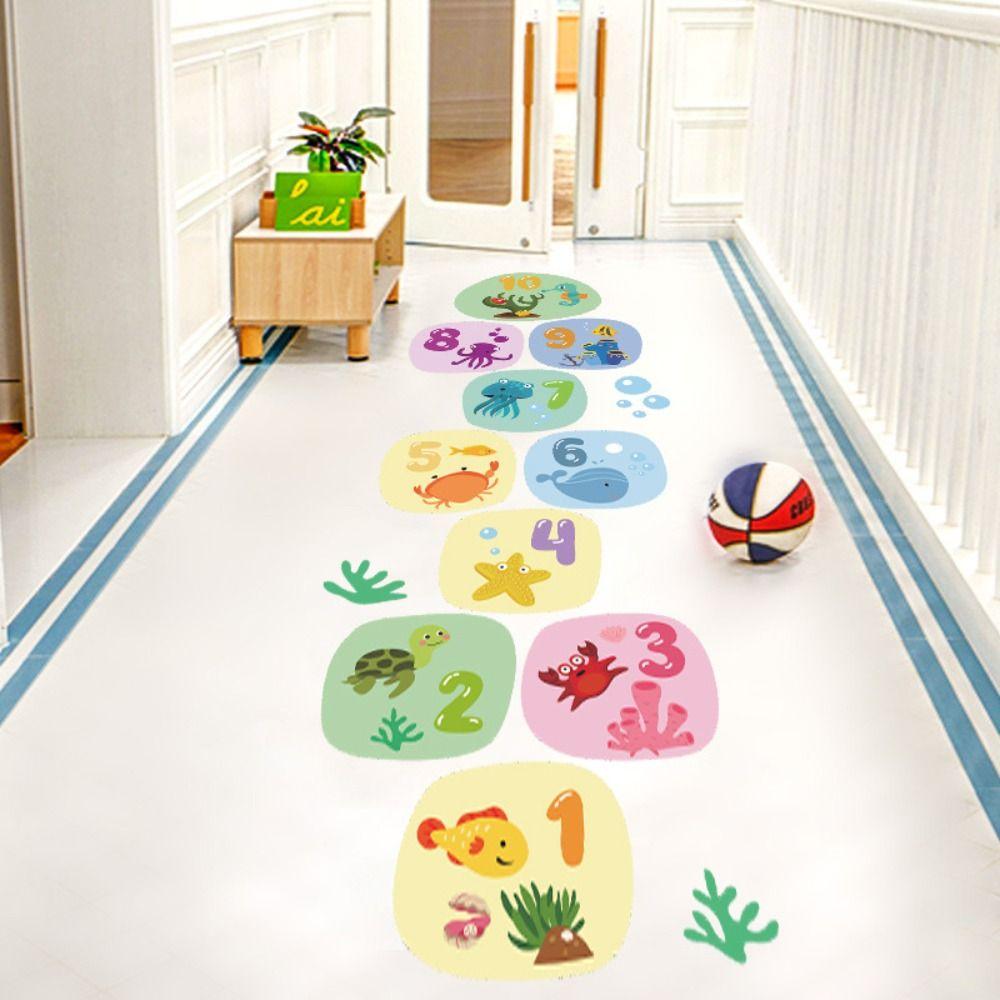 Animal Parent-child Floor Stickers Cartoon Underwater World Hopscotch Game Number Grids Decals