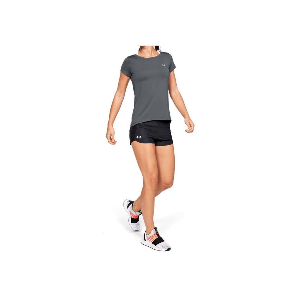 Under Armour HeatGear Armour Logo Print Crew Neck Sports T-Shirt Women Tops Gray 1328964-012