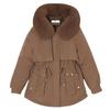 Petite Women's Thickened Down Parka with Fleece, Large Fur Collar, Korean Style, Waist-Cinched Hooded Jacket