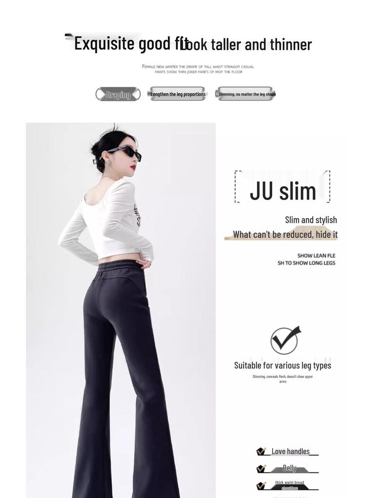 Damskie spodnie dresowe wyszczuplające z wysokim stanem, ze ściągaczem, mikro rozszerzane - Casualowe, podnoszące biodra, fason petite, wiosenny design