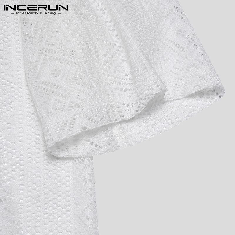 INCERUN Summer Men's Long Sleeve See Through Mesh Net Yarn Shirts Tops