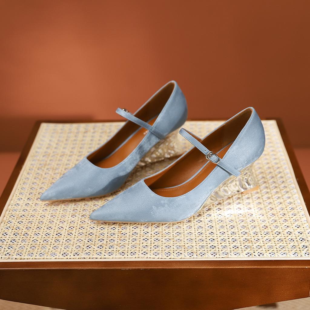 363-1 Niche temperament word with wedge heel single shoes autumn fashion new shallow mouth heightening women's shoes high heel single shoes