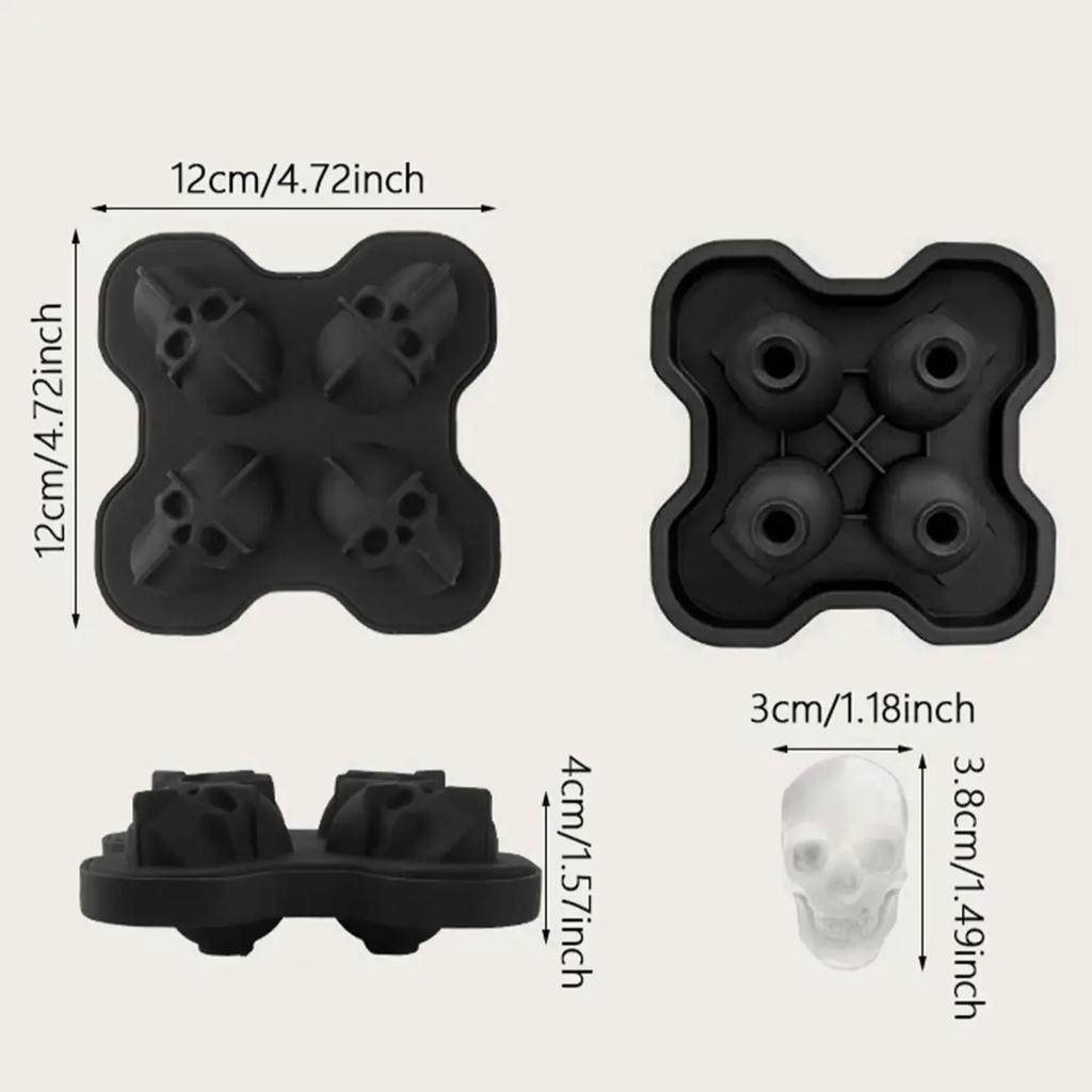 1pc 3D Skull Silicone Mold Ice Cube Tray Bar Creative Mold 4 Even Skull Ice Cube Ice Home DIY Tools Ice Tray Ice Cream Mold