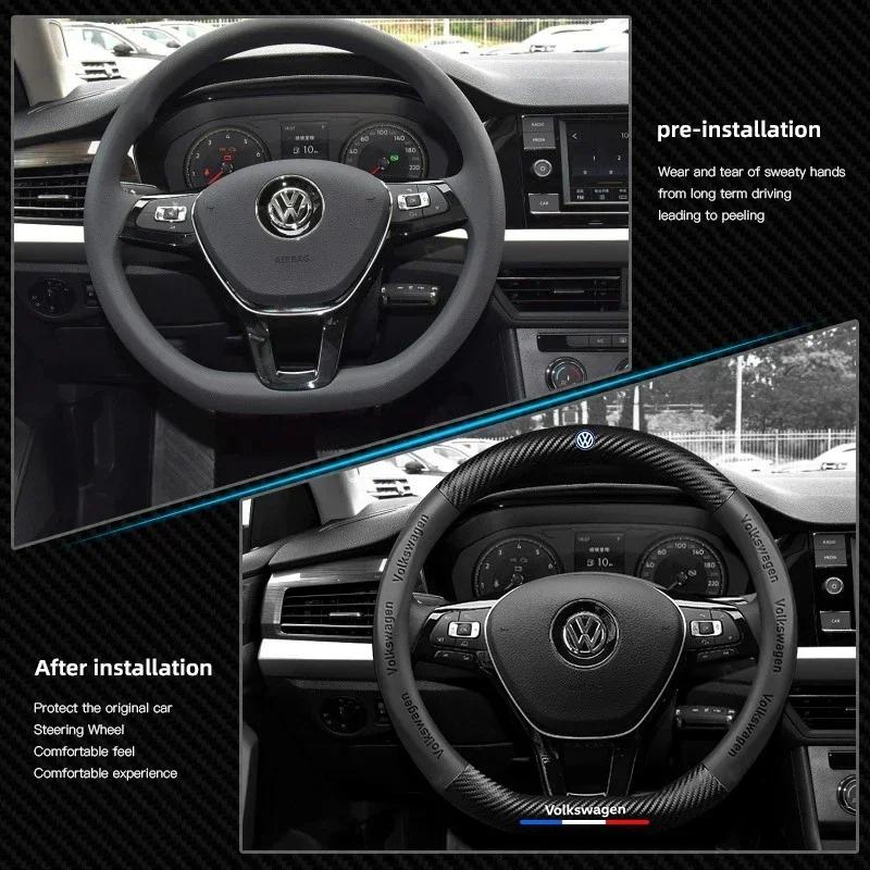 ZCKOT1 38CM Anti Slip Car Steering Wheel Cover Carbon Fibre Texture For VW GTI Polo Golf Passat Tiguan Arteon Touareg CC Taigo Caddy